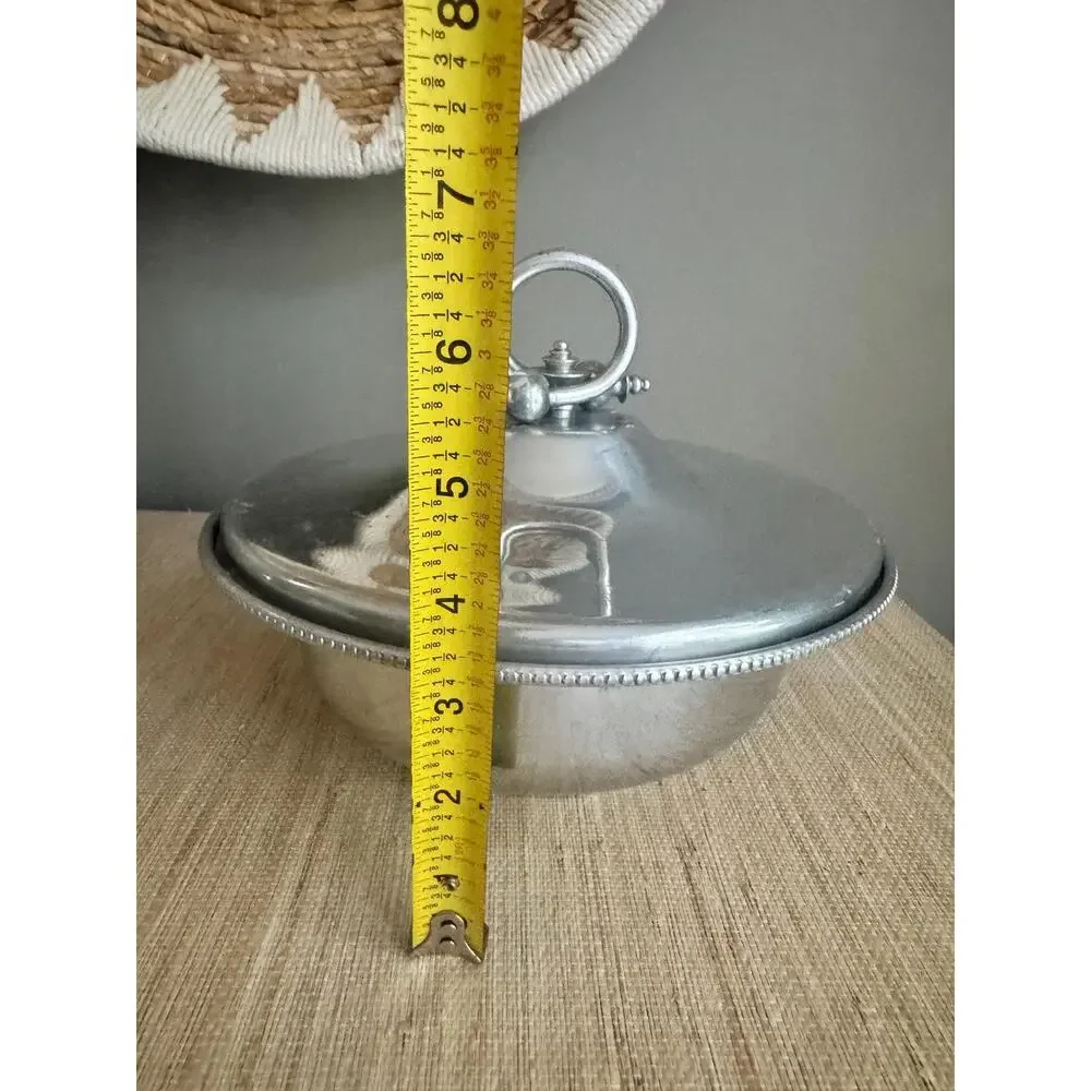Vintage Aluminum Serving Dish with Pyrex, MCM Tureen Lid